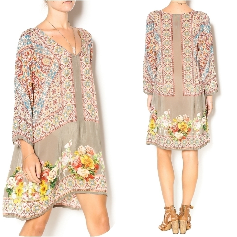 JOHNNY WAS Fiscar Cupra Rayon Floral Tunic Dress Small
